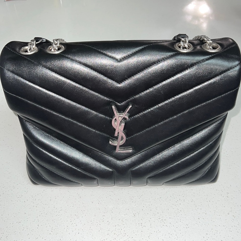 YSL Loulou Medium Chain Bag with Silver Hardware